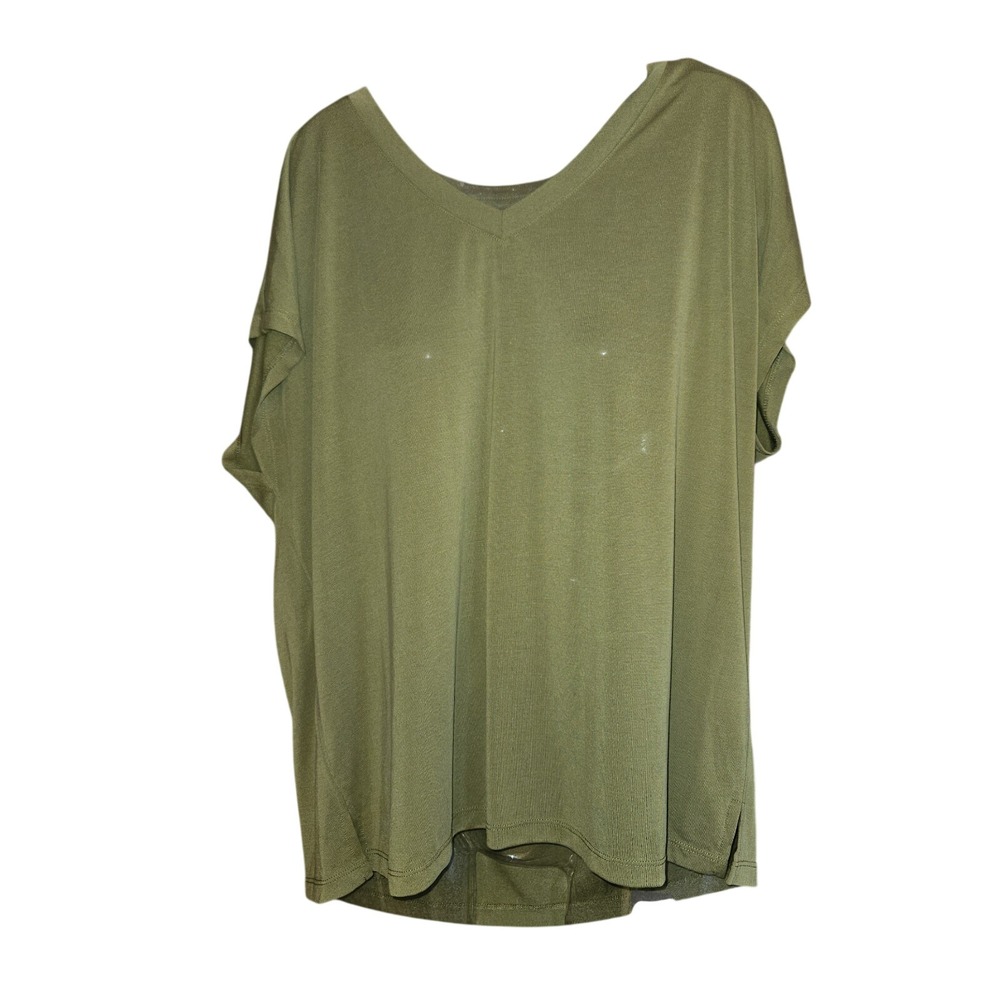 Maurices Edgely Olive Green V-Neck Top Womens Large Short‎ Sleeve Relaxed Fit